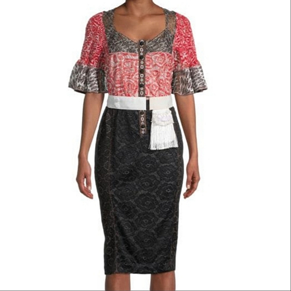 1 Left! NWT BYRON LARS | Colorblock Lace Portrait Dress - Picture 7 of 8